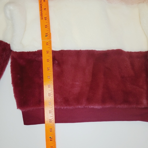 Almost Famous Womens Medium Colorblock Faux Fur Sweater Pink White Maroon Cozy - Picture 5 of 8